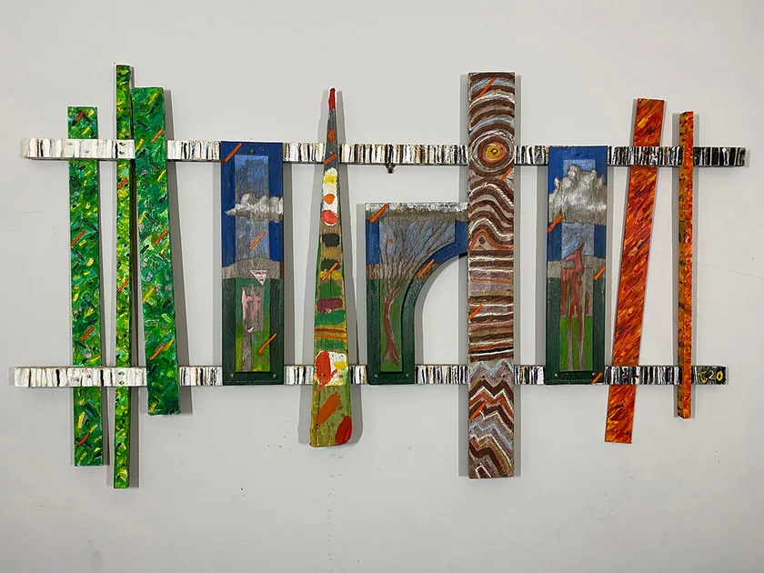 Eden Burns by Mark Painter — Mixed Paint on Reclaimed Wood (2023)