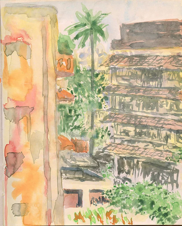 View From Kathmandu Guest House by Mark Painter — Watercolour (1983)