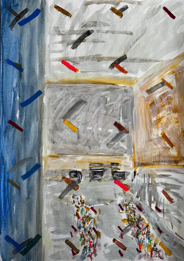 'Bombay' Airport' by Mark Painter — Acrylic on Paper (2025)