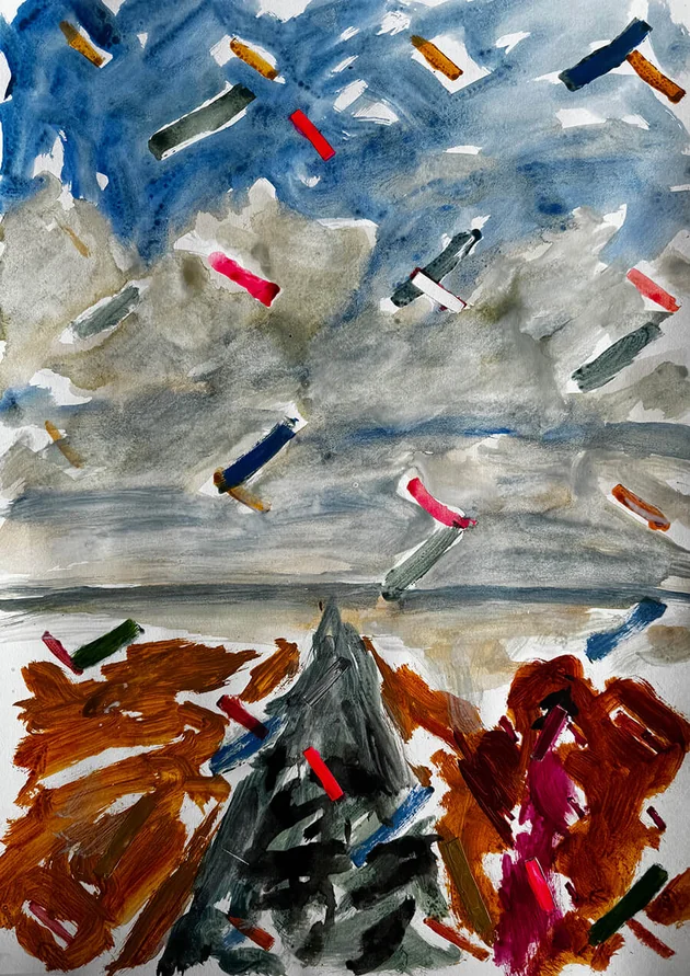 Magenta Saree by Mark Painter — Acrylic on Paper (2025)