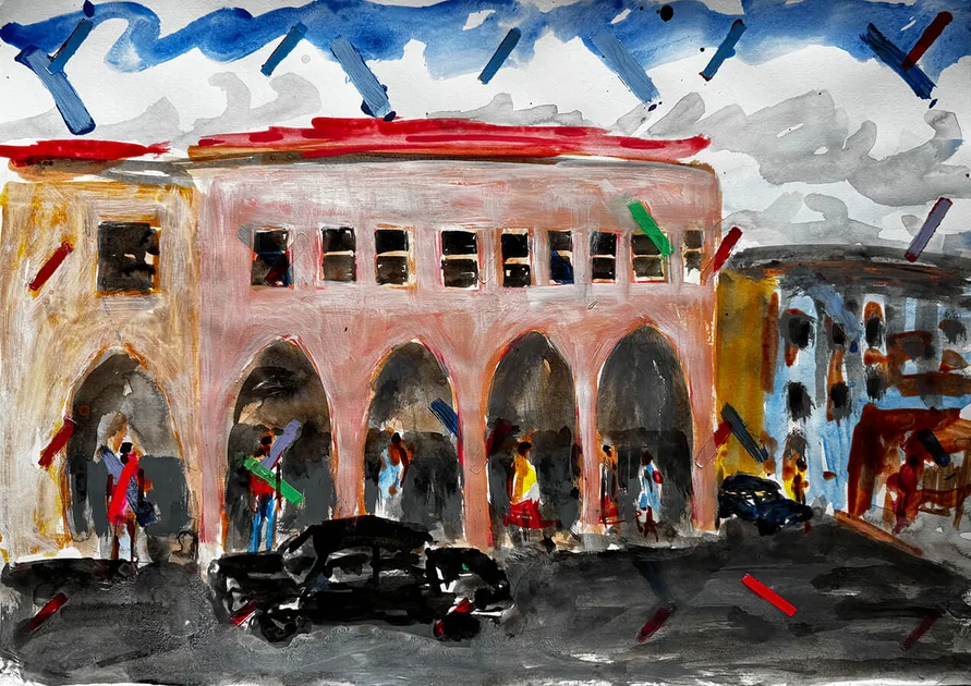 Town Center by Mark Painter — Acrylic on Paper (2025)