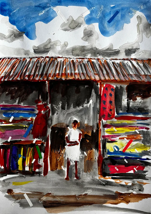 Cloth Shop by Mark Painter — Acrylic on Paper (2025)